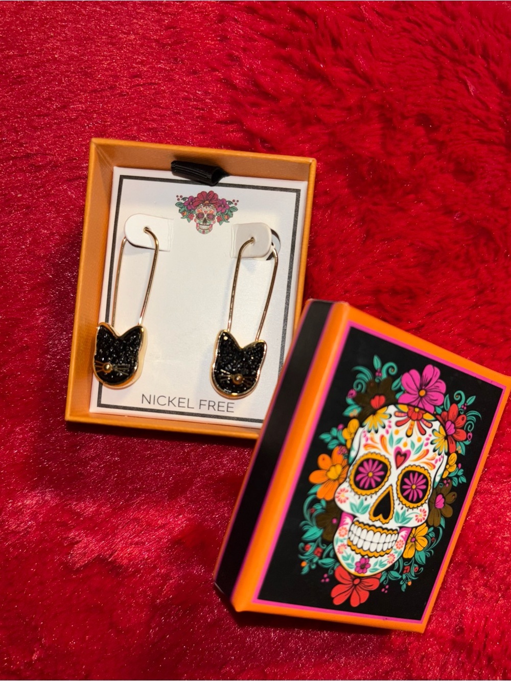 Gold-Tone Black Cat Drop Earrings - Nickel Free